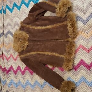 RW&CO. Brown Suede Jacket with Faux Fur Trim